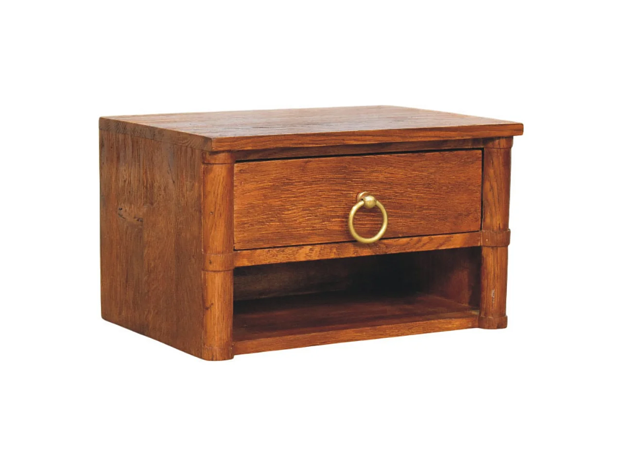 Artisan Furniture Solid Wood Box Frame Wall Nightstand, 1 Drawer & 1 Shelf, Brown