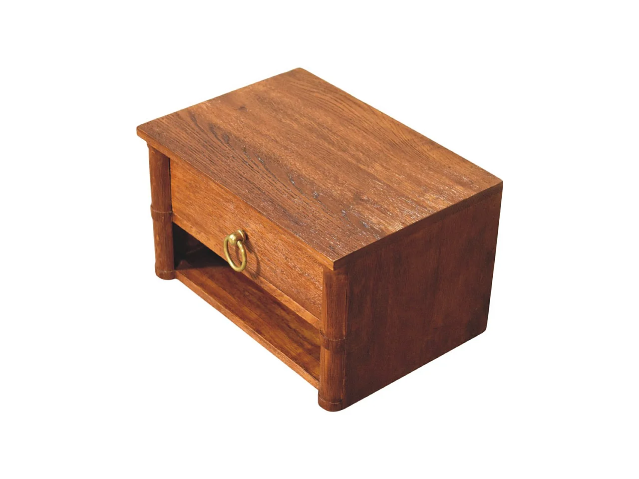 Artisan Furniture Solid Wood Box Frame Wall Nightstand, 1 Drawer & 1 Shelf, Brown