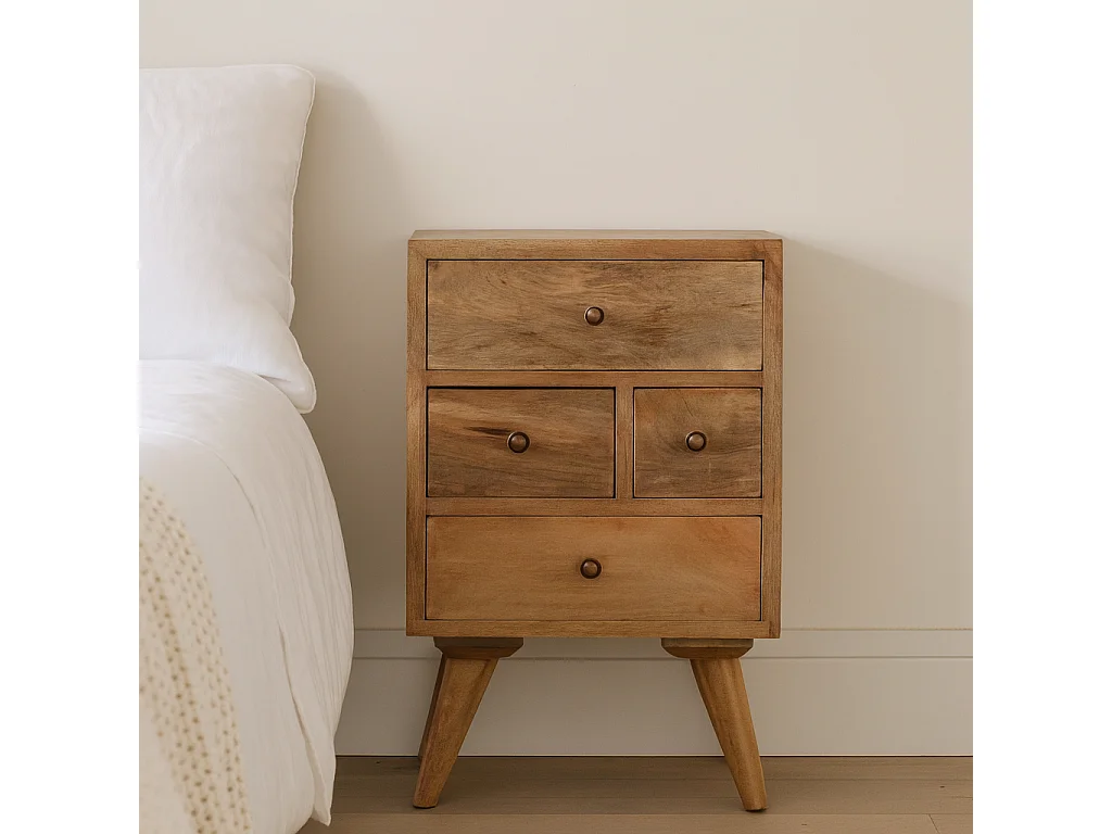 Artisan Furniture Solid Wood Wall Nordic Style 4 Drawer Multi Bedside, 4 Drawers, Brown