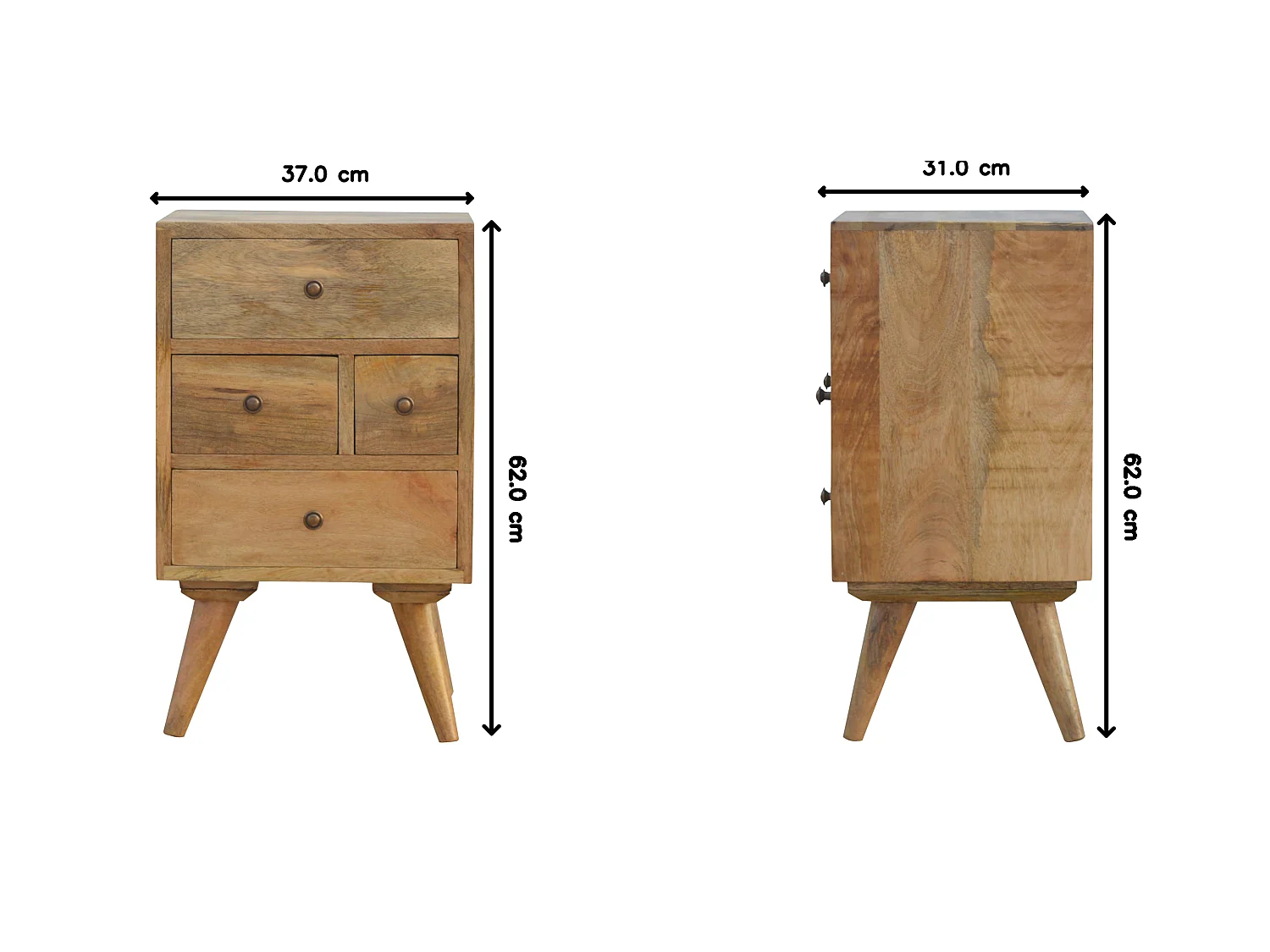 Artisan Furniture Solid Wood Wall Nordic Style 4 Drawer Multi Bedside, 4 Drawers, Brown