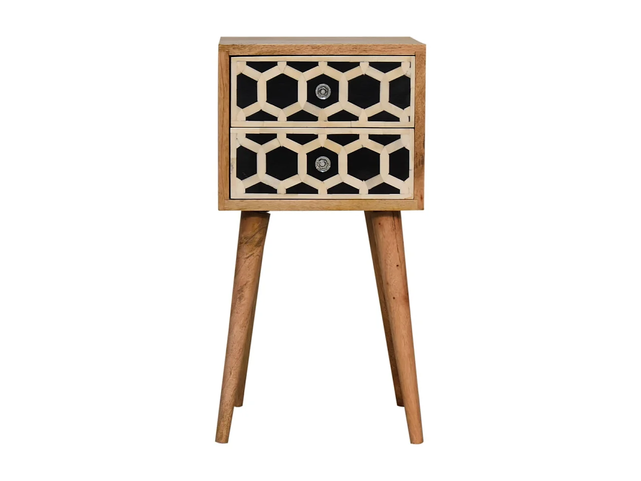 Artisan Furniture Solid Wood Mini Bone Inlay 2 Drawer Bedside, Brown And Black