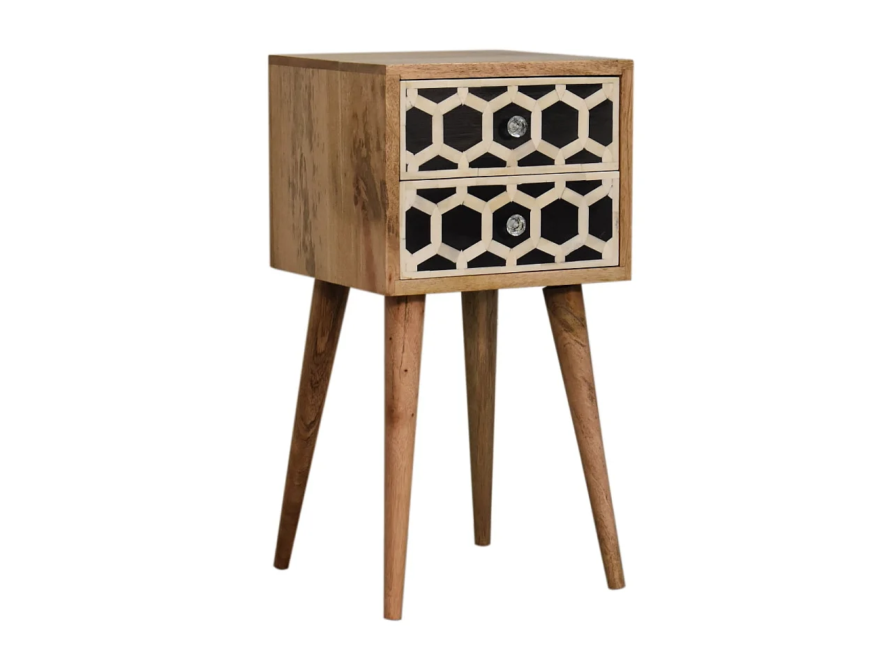 Artisan Furniture Solid Wood Mini Bone Inlay 2 Drawer Bedside, Brown And Black