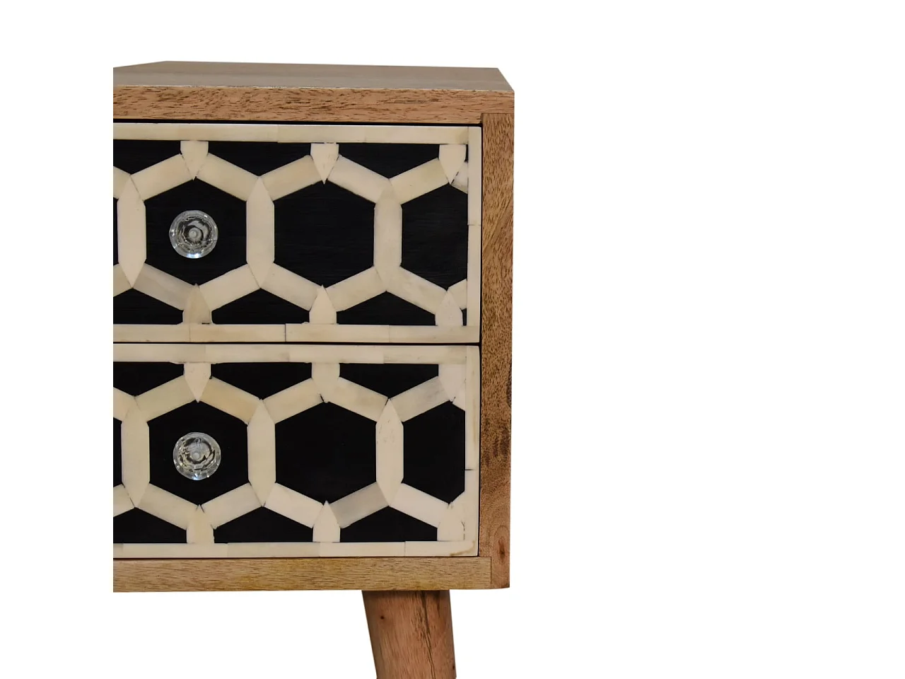 Artisan Furniture Solid Wood Mini Bone Inlay 2 Drawer Bedside, Brown And Black