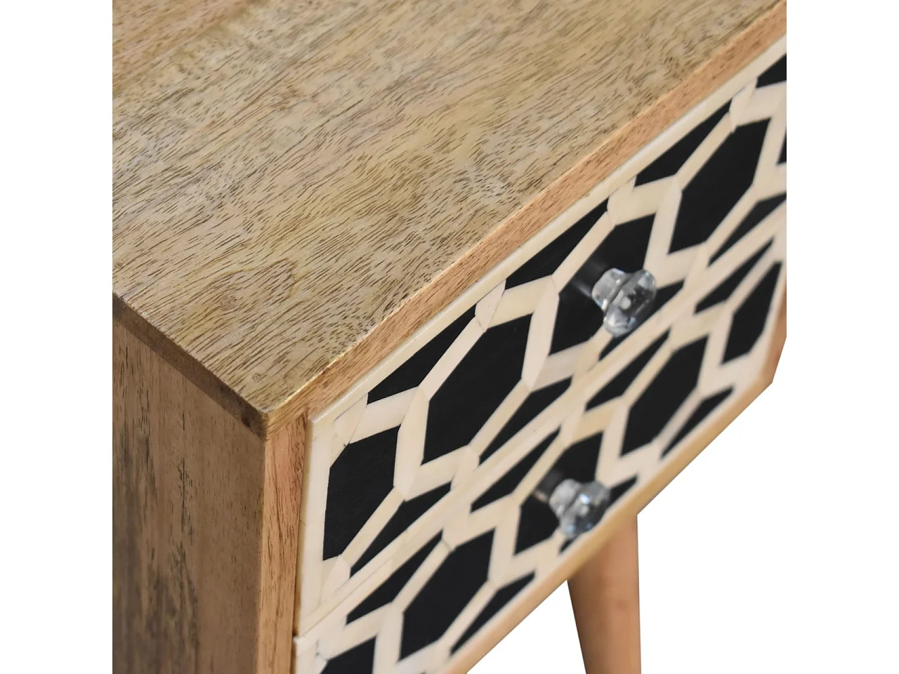 Artisan Furniture Solid Wood Mini Bone Inlay 2 Drawer Bedside, Brown And Black
