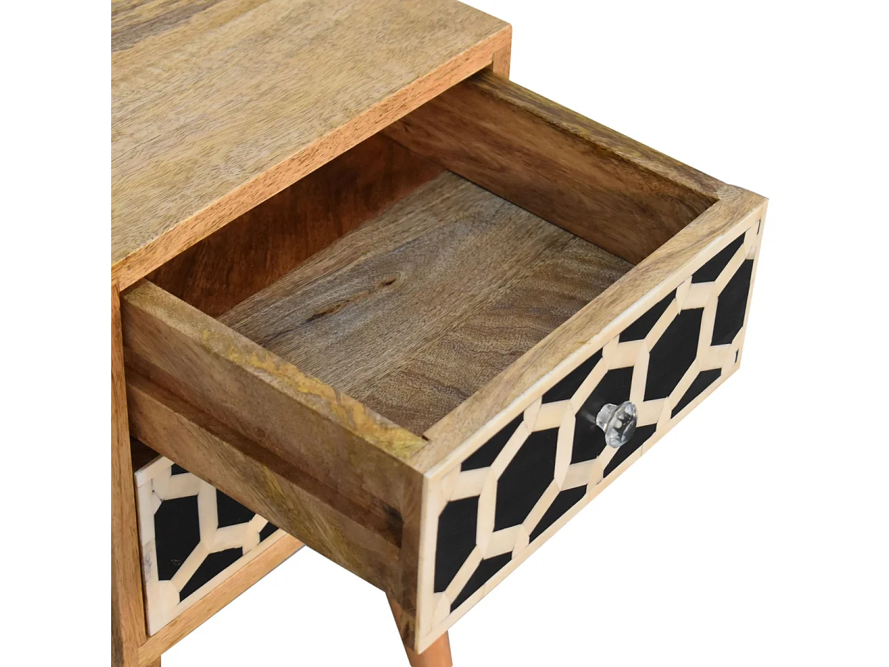 Artisan Furniture Solid Wood Mini Bone Inlay 2 Drawer Bedside, Brown And Black