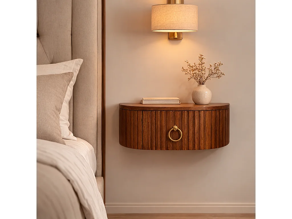 Artisan Furniture Solid Wood Ring Pull Wall Nightstand, 1 Drawer, Brown
