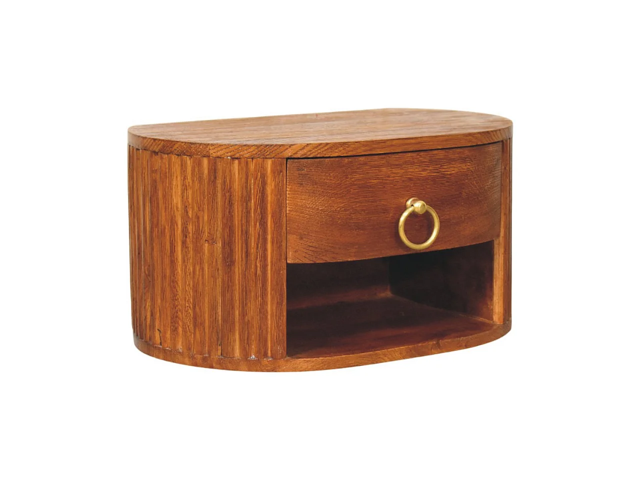 Artisan Furniture Solid Wood Oval Wall Nightstand, 1 Drawer & 1 Shelf, Brown