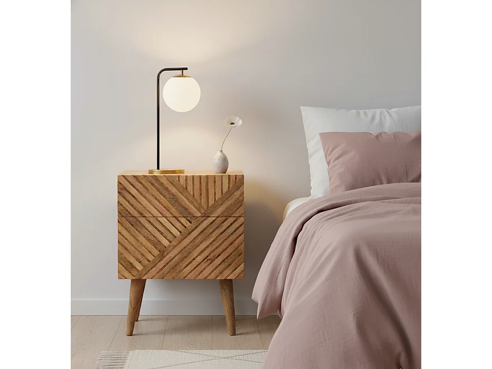 Artisan Furniture Solid Wood Lille 2 Drawer Bedside, Brown Color