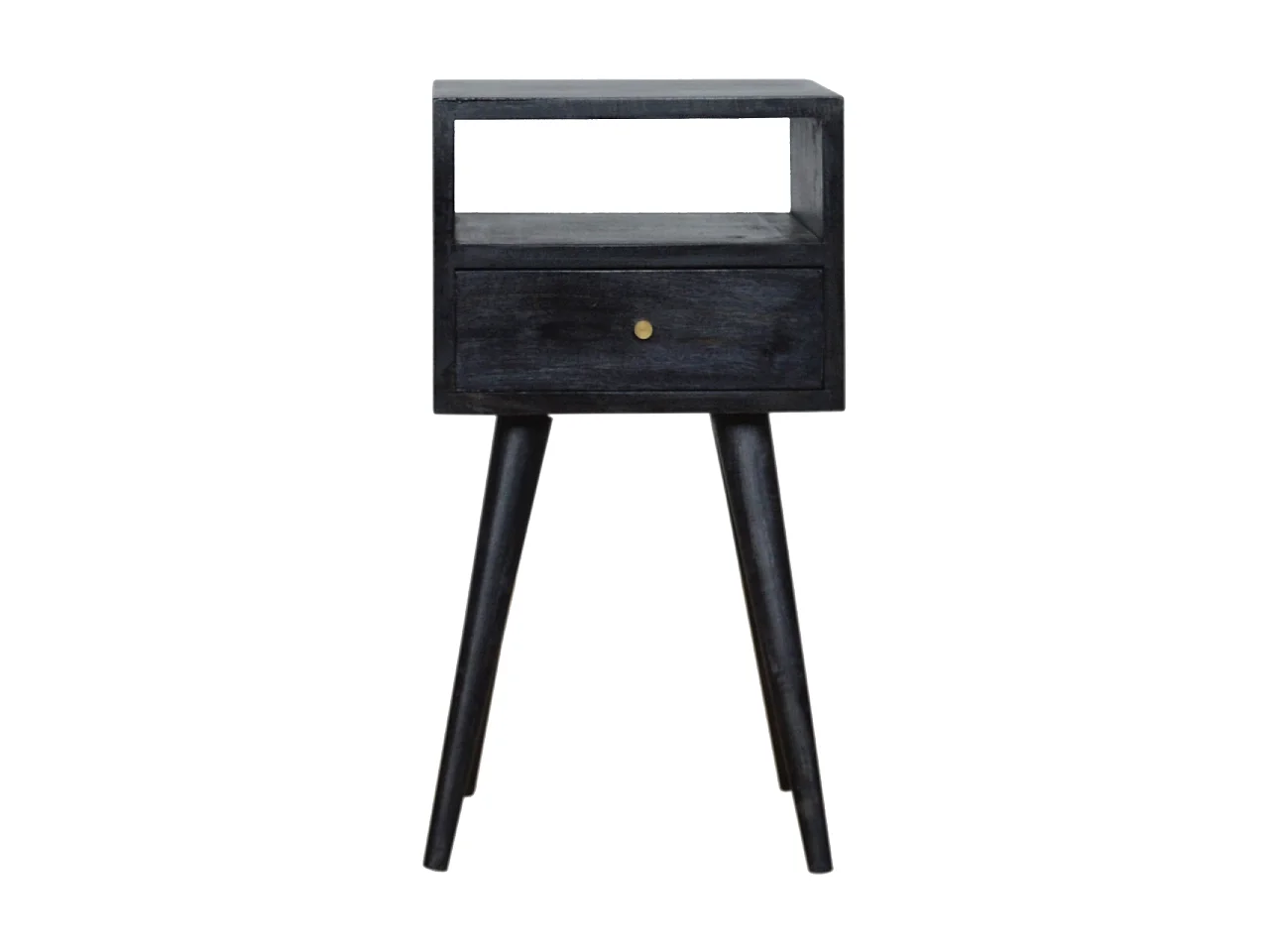 Artisan Furniture Solid Wood Mini Ash Black Bedside, Black, 1Drawer
