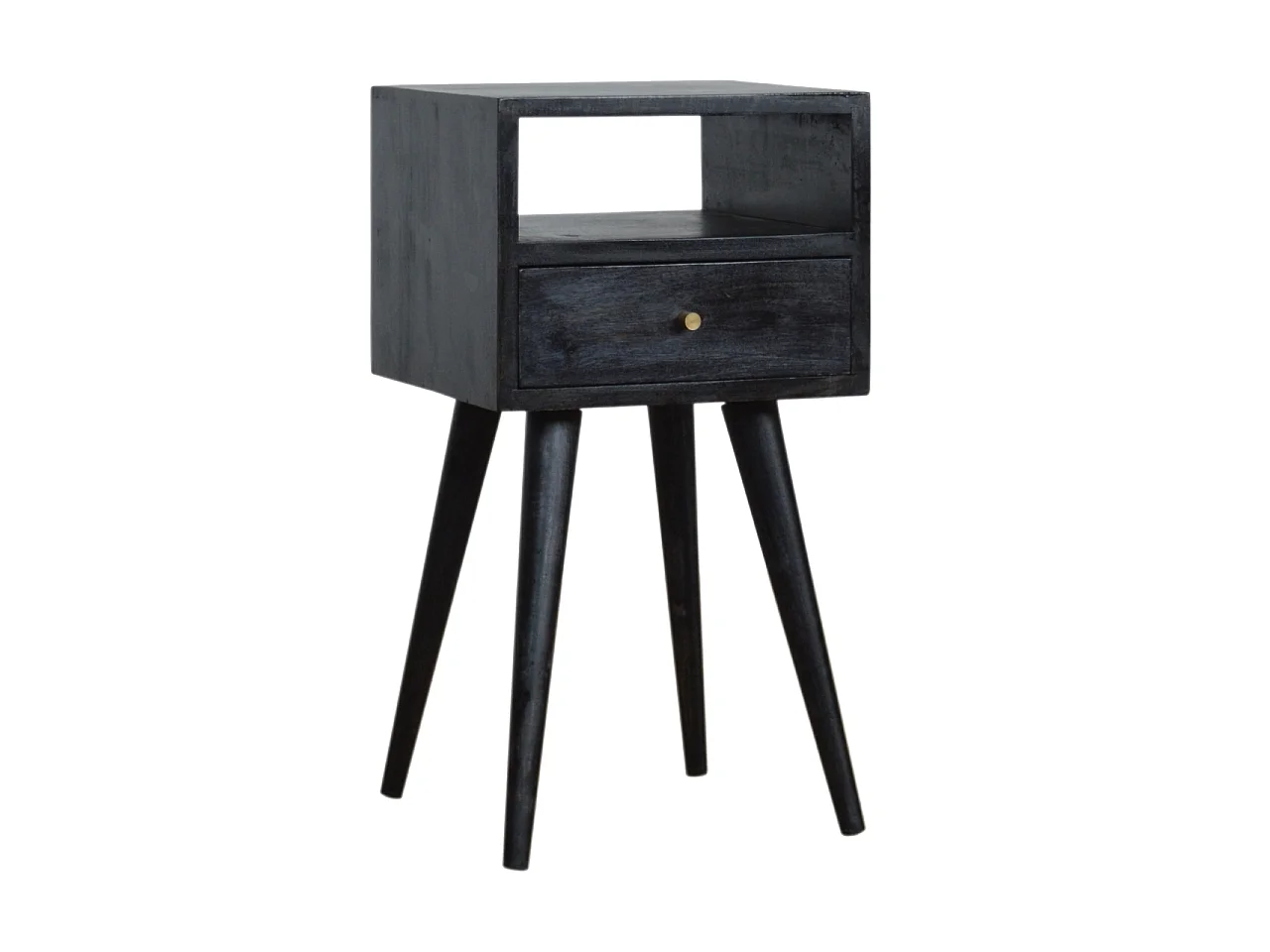 Artisan Furniture Solid Wood Mini Ash Black Bedside, Black, 1Drawer