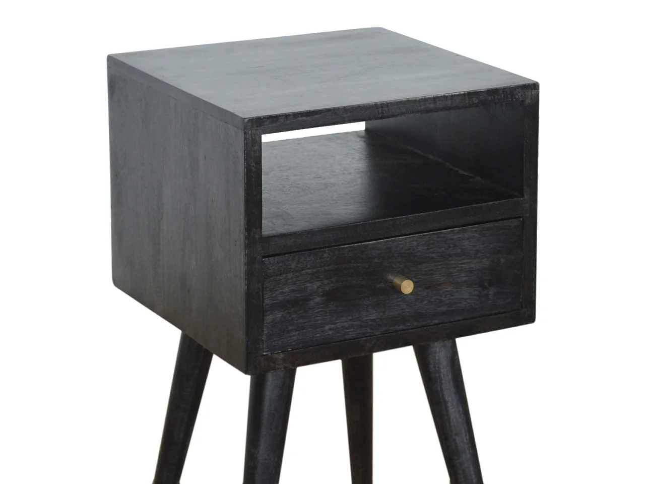 Artisan Furniture Solid Wood Mini Ash Black Bedside, Black, 1Drawer