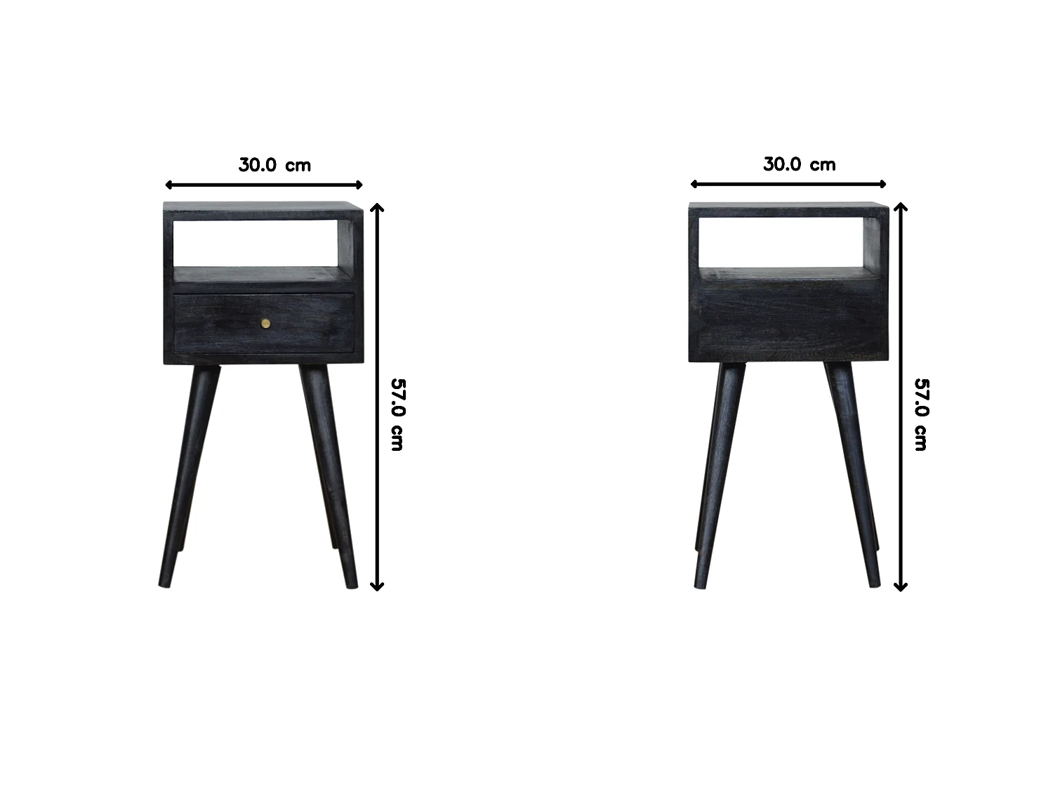 Artisan Furniture Solid Wood Mini Ash Black Bedside, Black, 1Drawer