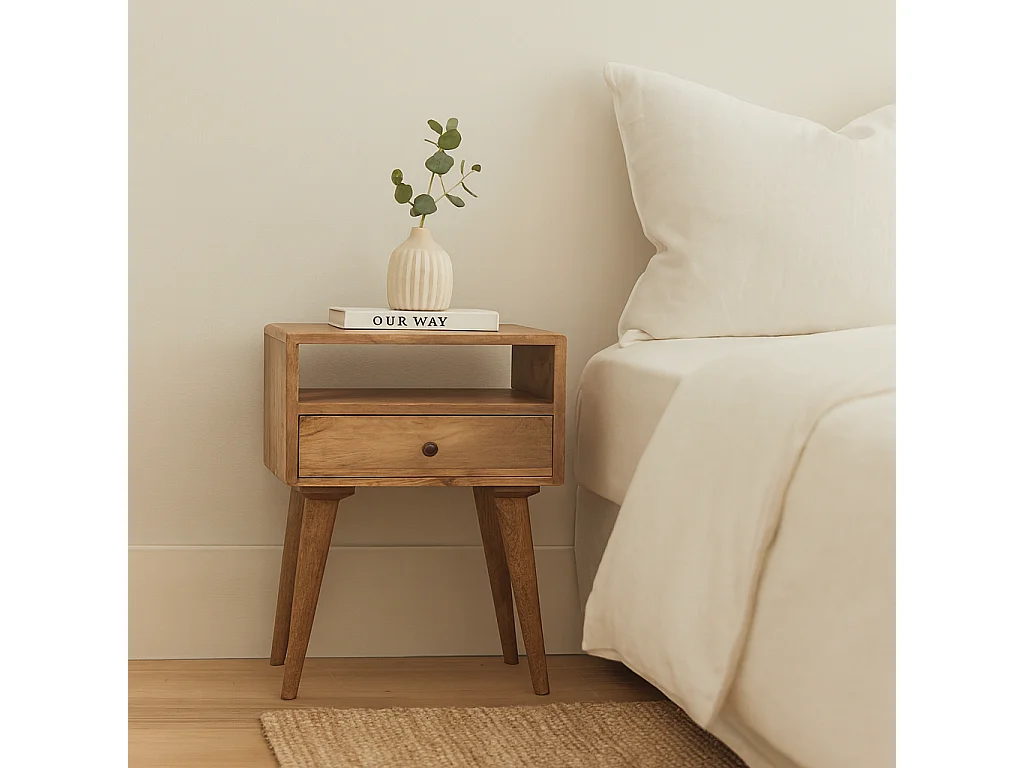 Artisan Furniture Solid Wood Modern Bedside with Open Slot, Beige, 1 Drawer