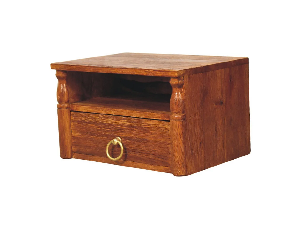 Artisan Furniture Solid Wood Turned Pillar Wall Nightstand, 1 Drawer & 1 Shelf, Brown