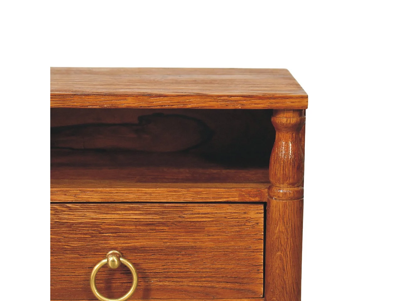 Artisan Furniture Solid Wood Turned Pillar Wall Nightstand, 1 Drawer & 1 Shelf, Brown