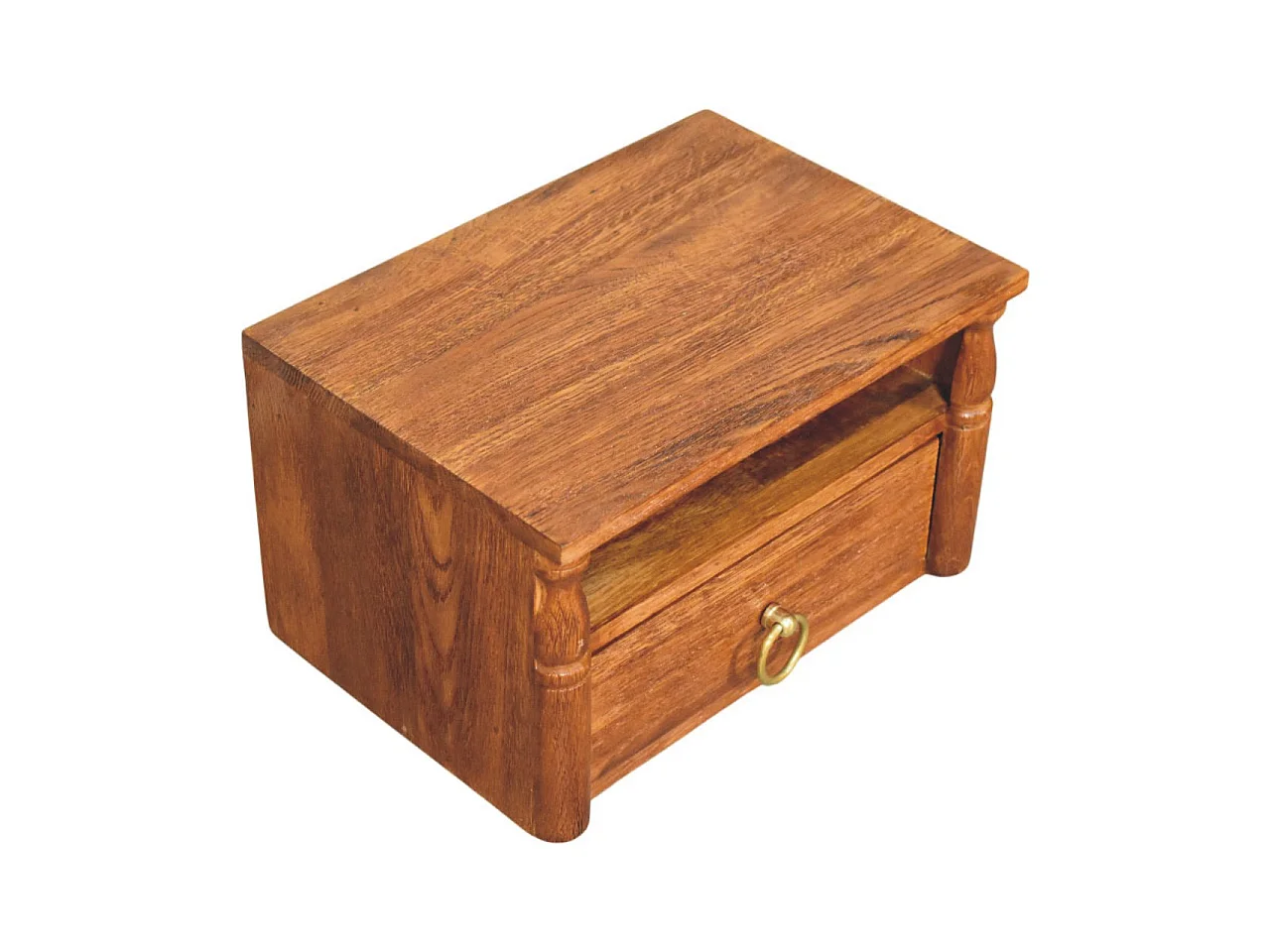 Artisan Furniture Solid Wood Turned Pillar Wall Nightstand, 1 Drawer & 1 Shelf, Brown