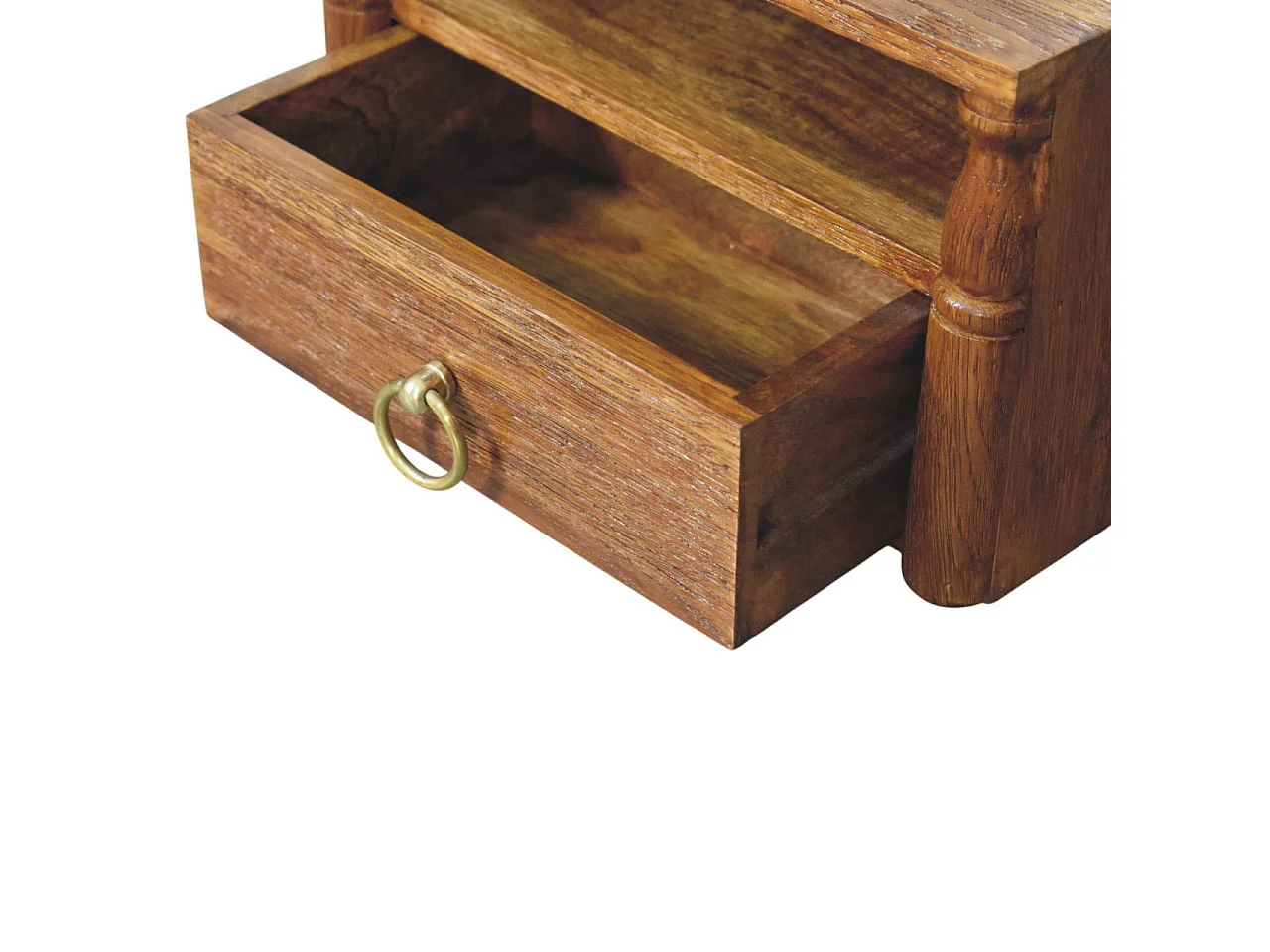 Artisan Furniture Solid Wood Turned Pillar Wall Nightstand, 1 Drawer & 1 Shelf, Brown