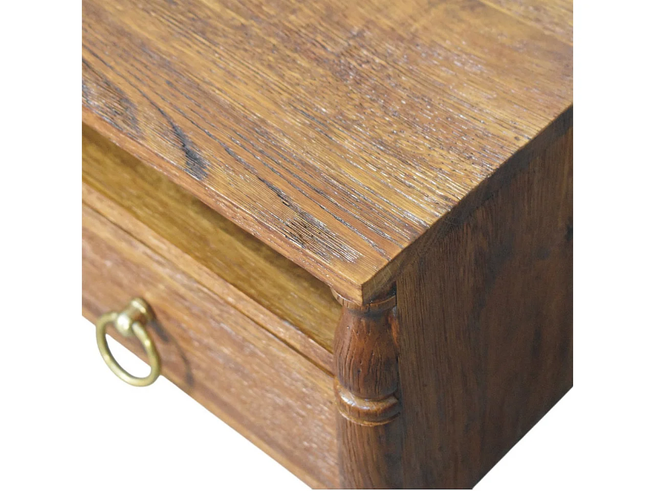 Artisan Furniture Solid Wood Turned Pillar Wall Nightstand, 1 Drawer & 1 Shelf, Brown