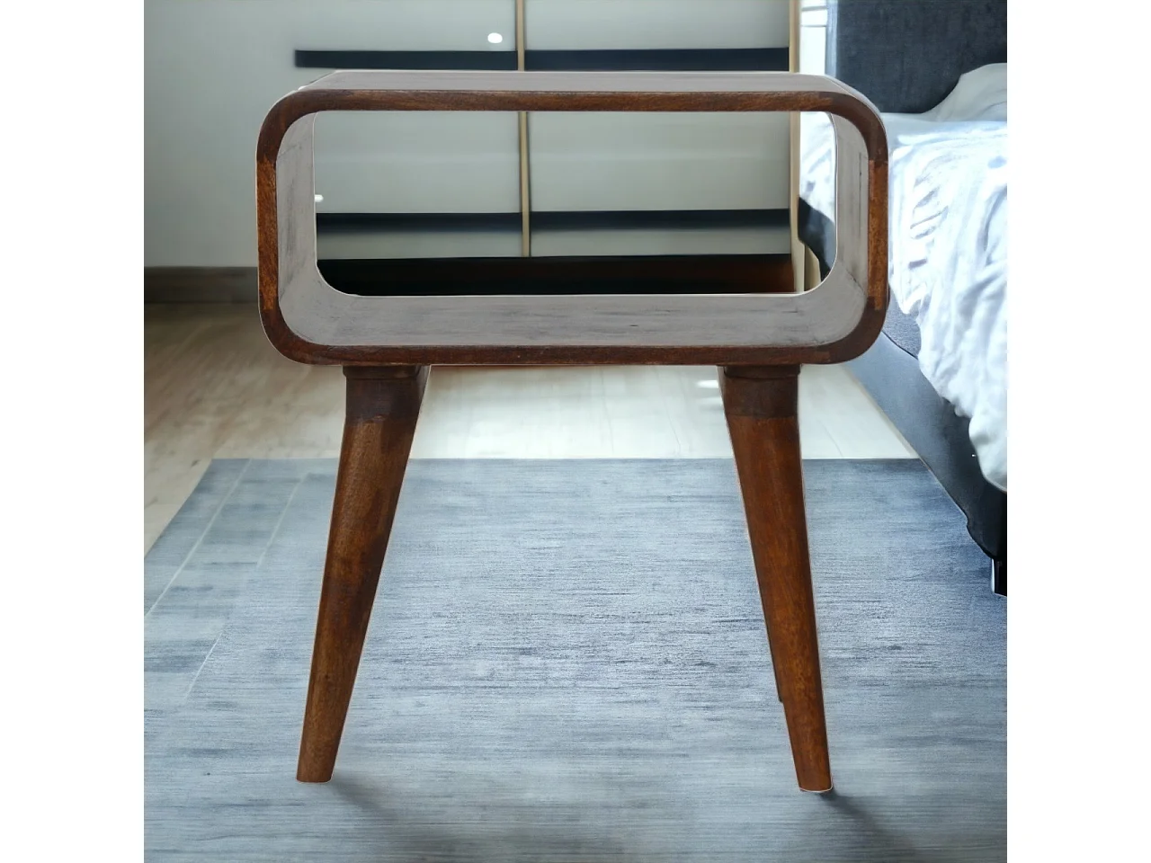 Artisan Furniture Solid Wood Curved Open Chestnut Bedside, Dark Brown, 1 Open Slot