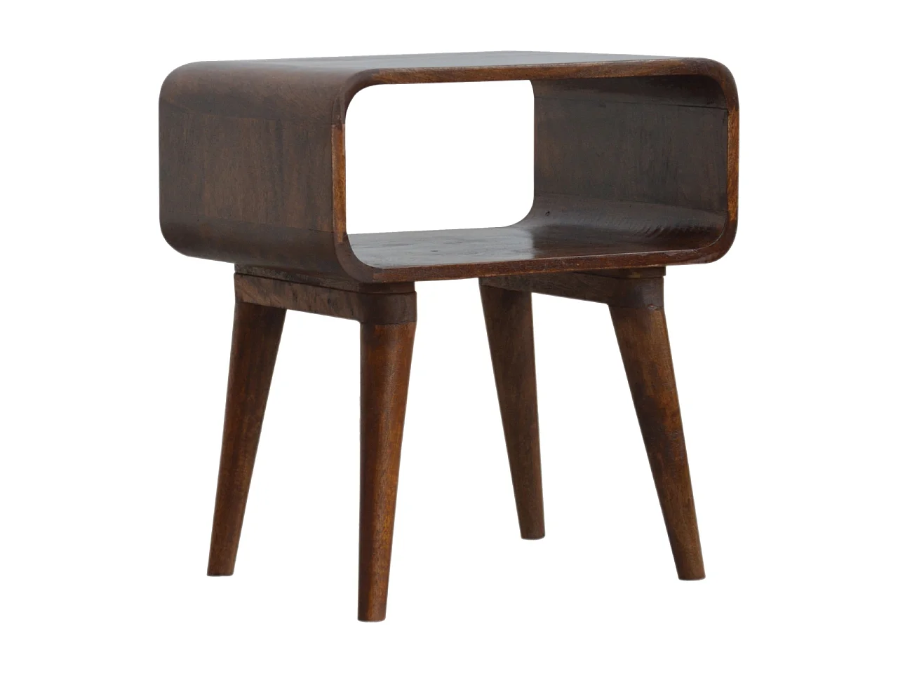 Artisan Furniture Solid Wood Curved Open Chestnut Bedside, Dark Brown, 1 Open Slot