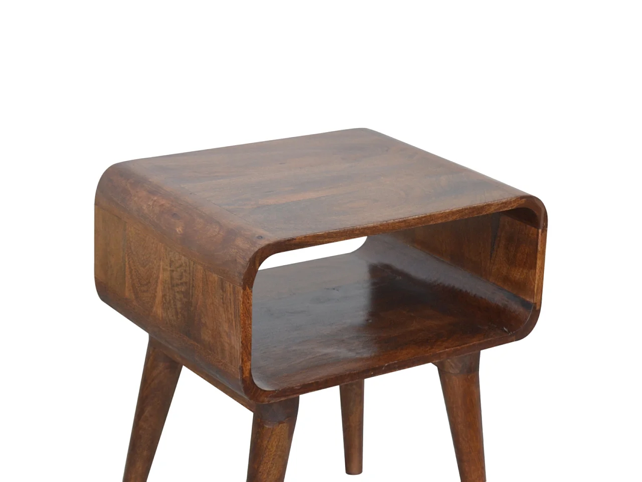 Artisan Furniture Solid Wood Curved Open Chestnut Bedside, Dark Brown, 1 Open Slot