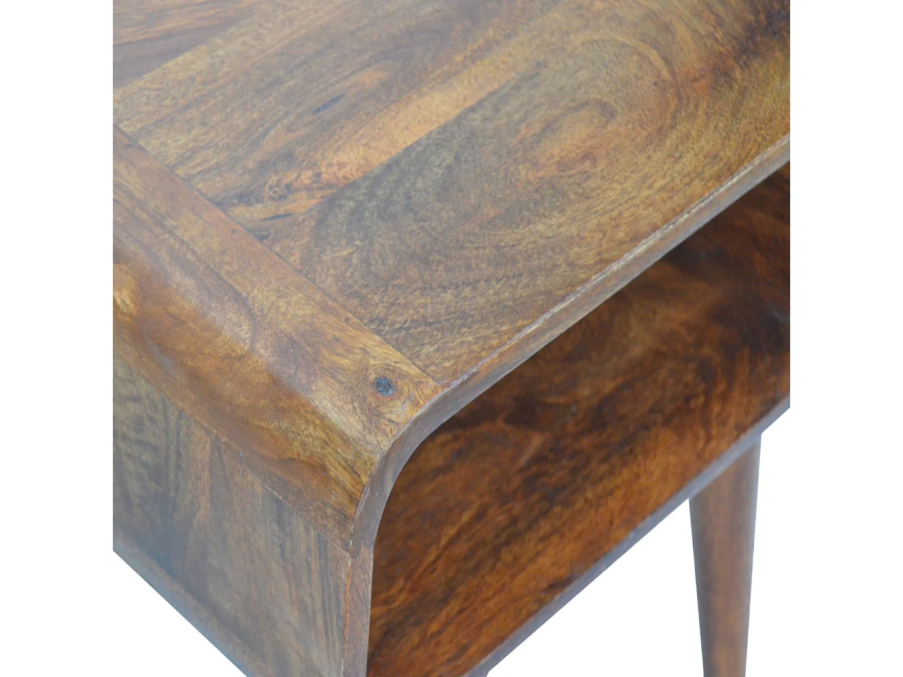 Artisan Furniture Solid Wood Curved Open Chestnut Bedside, Dark Brown, 1 Open Slot