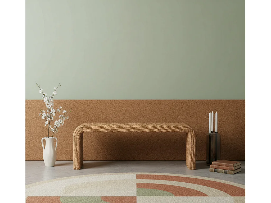 Artisan Furniture Solid Wood Rattan Weave Bench, Beige