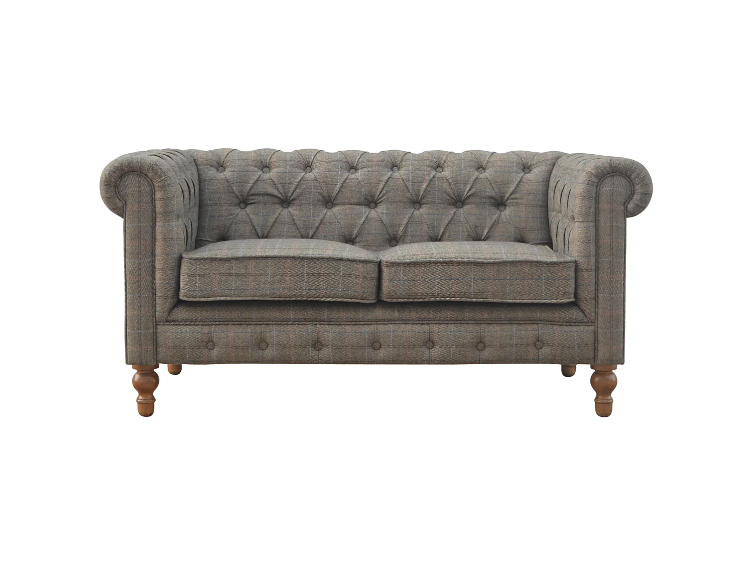 Artisan Furniture Solid Wood Multi Tweed 2 Seat Chesterfield, Upholstered, Grey