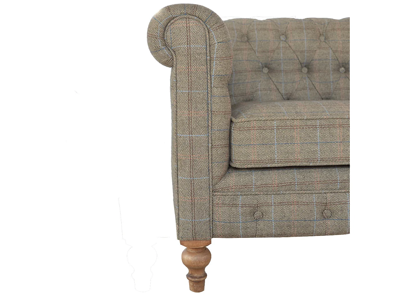 Artisan Furniture Solid Wood Multi Tweed 2 Seat Chesterfield, Upholstered, Grey