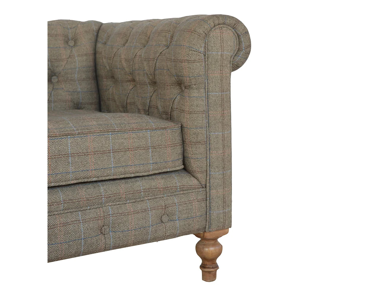 Artisan Furniture Solid Wood Multi Tweed 2 Seat Chesterfield, Upholstered, Grey