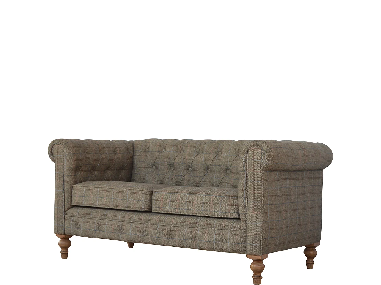 Artisan Furniture Solid Wood Multi Tweed 2 Seat Chesterfield, Upholstered, Grey