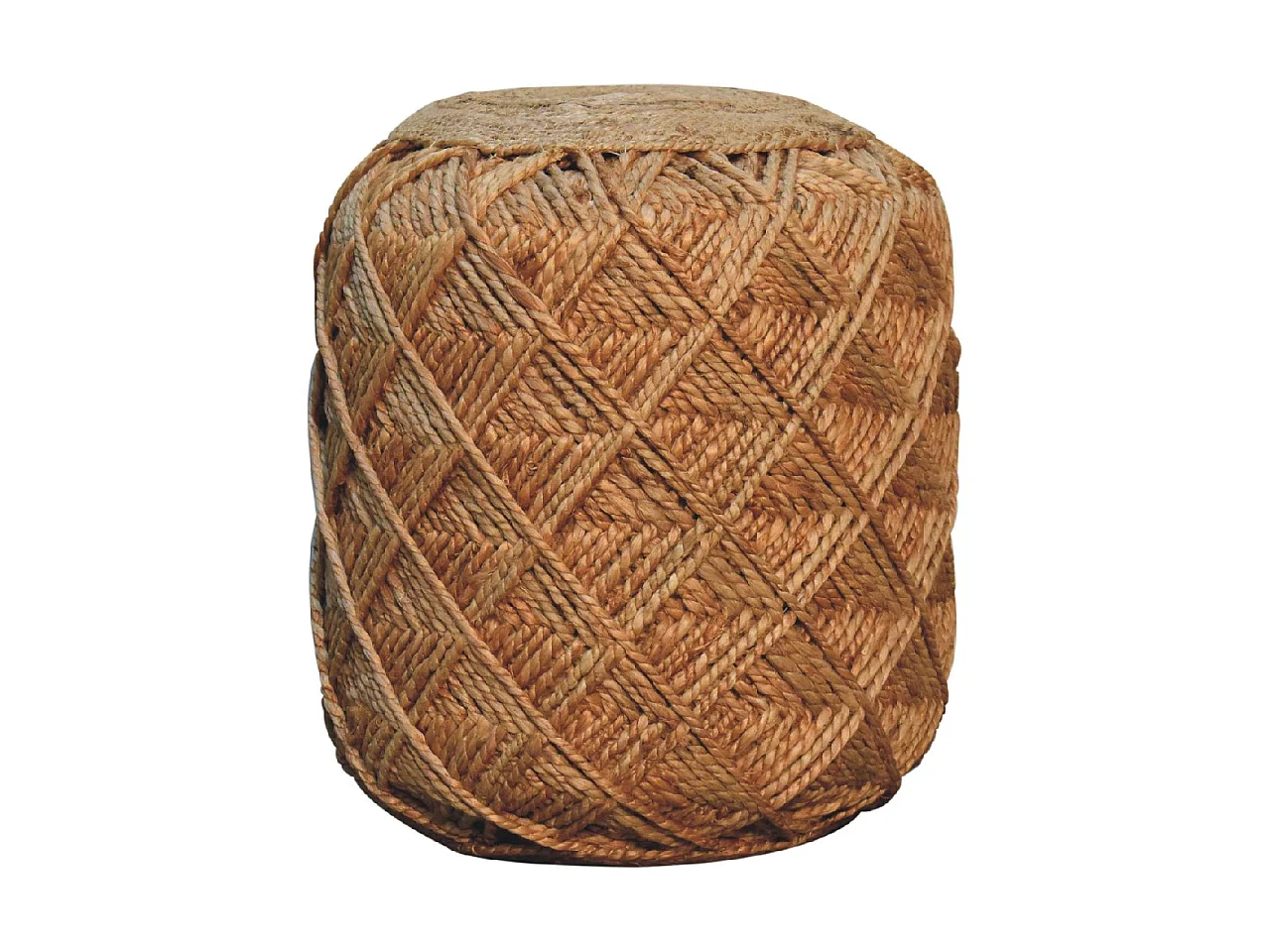 Artisan Furniture Solid Wood Jute Fiber Footstool Large Pattern, Beige