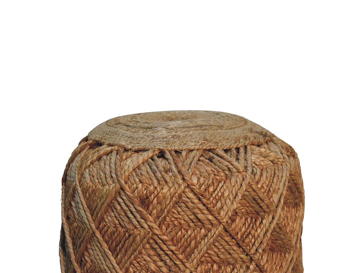 Artisan Furniture Solid Wood Jute Fiber Footstool Large Pattern, Beige