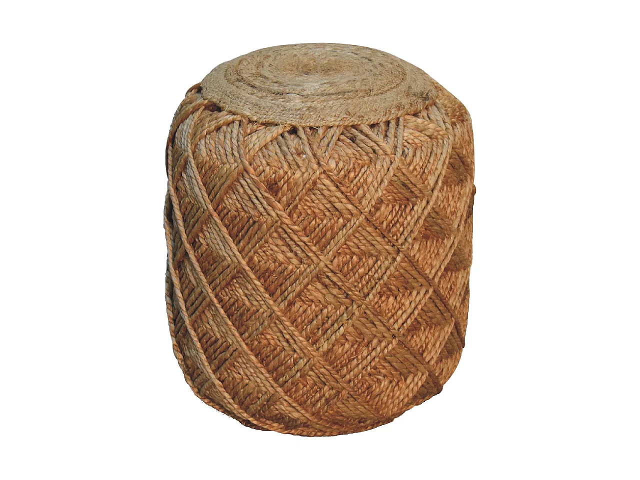 Artisan Furniture Solid Wood Jute Fiber Footstool Large Pattern, Beige