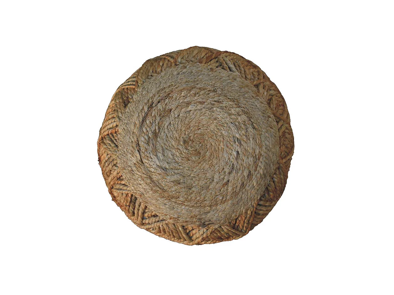 Artisan Furniture Solid Wood Jute Fiber Footstool Large Pattern, Beige