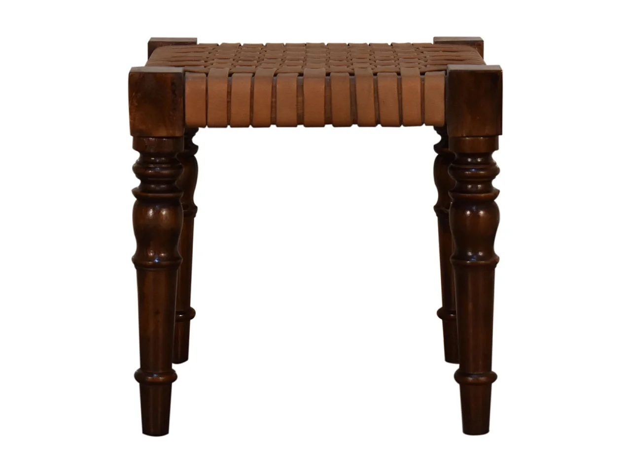 Artisan Furniture Solid Wood Woven Leather Footstool, Brown
