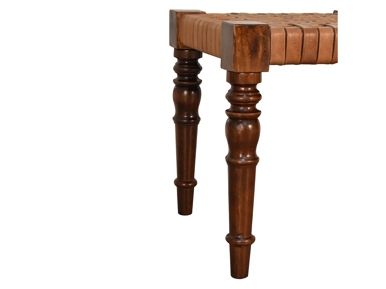 Artisan Furniture Solid Wood Woven Leather Footstool, Brown