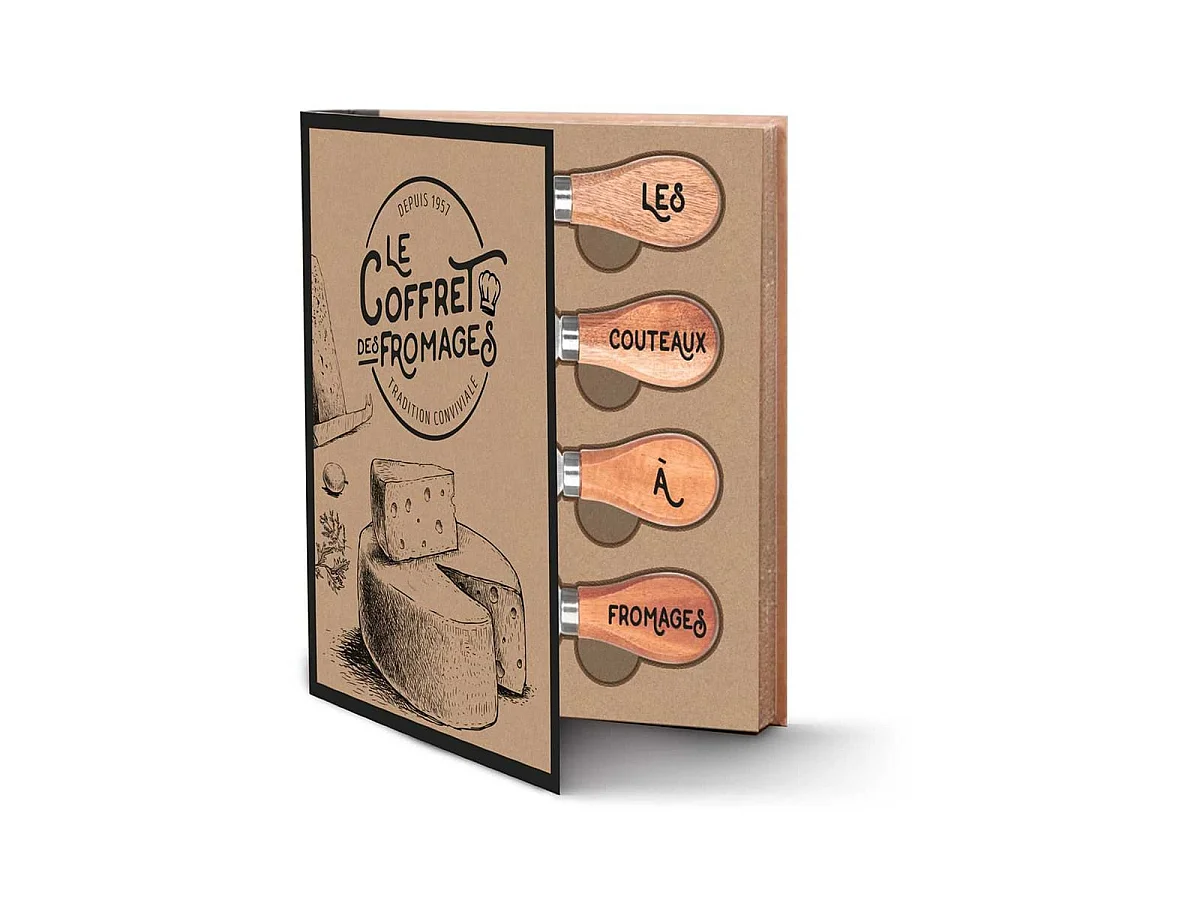 Coffret de 4 Couteau à Fromage et 1 Planche ronde en Bois - EMMA