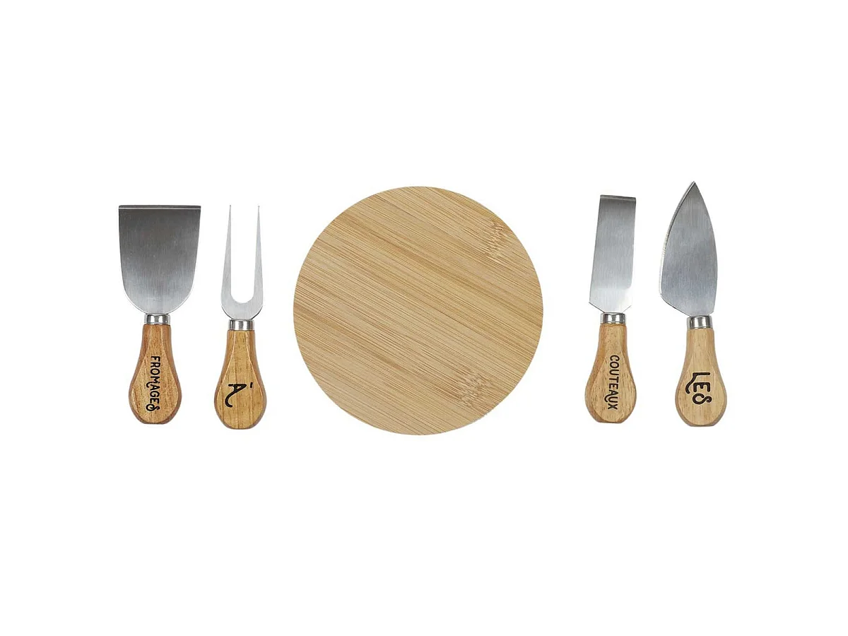 Coffret de 4 Couteau à Fromage et 1 Planche ronde en Bois - EMMA