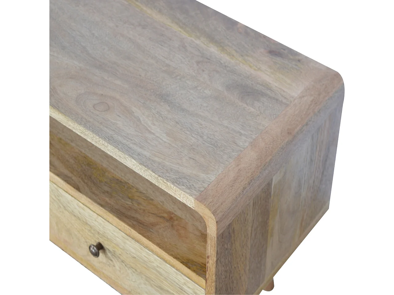 Artisan Furniture Solid Wood Curved Oak-ish Media Unit, 2 Drawers, 1 Open Slot, Brown Color