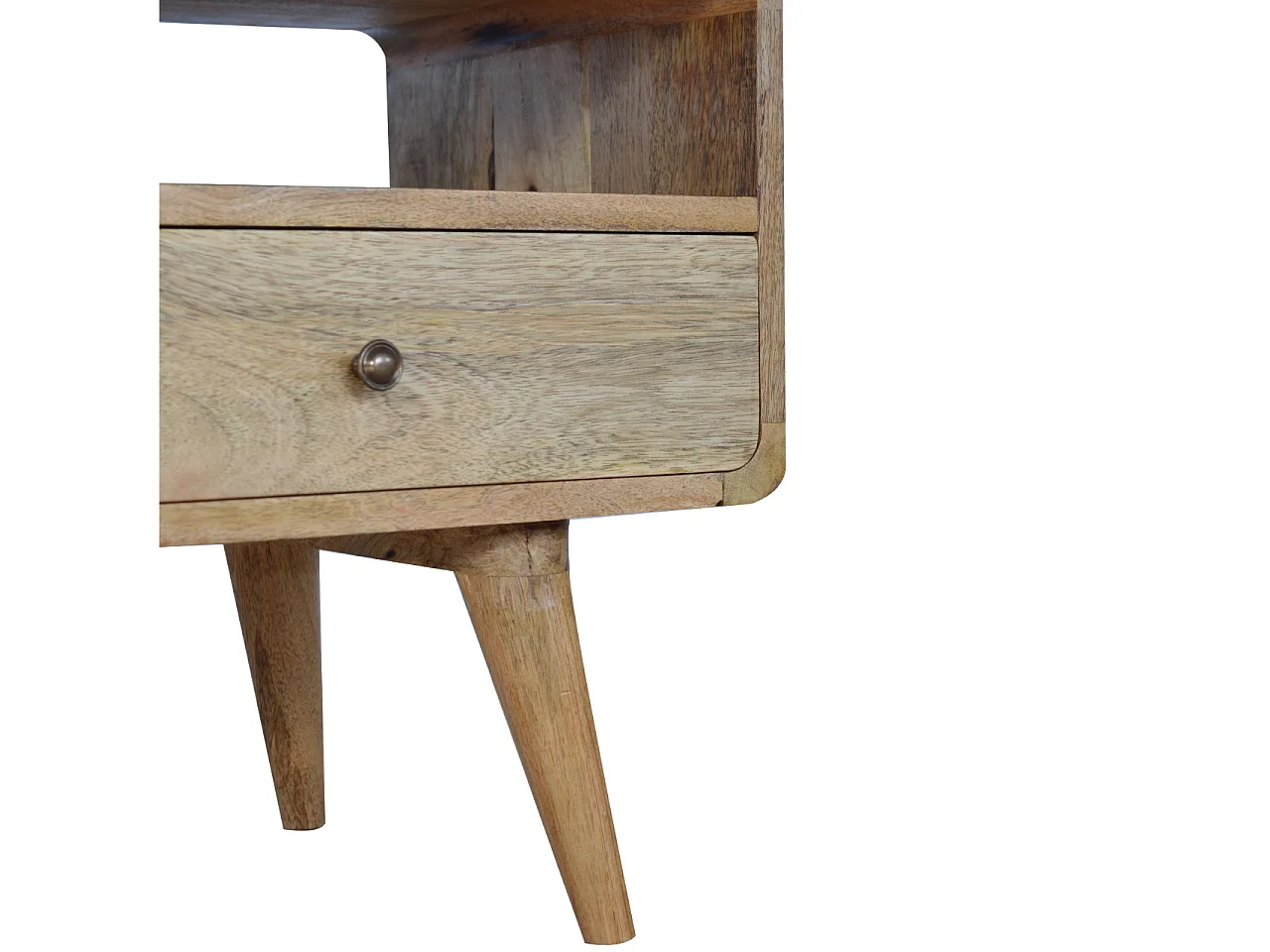 Artisan Furniture Solid Wood Curved Oak-ish Media Unit, 2 Drawers, 1 Open Slot, Brown Color