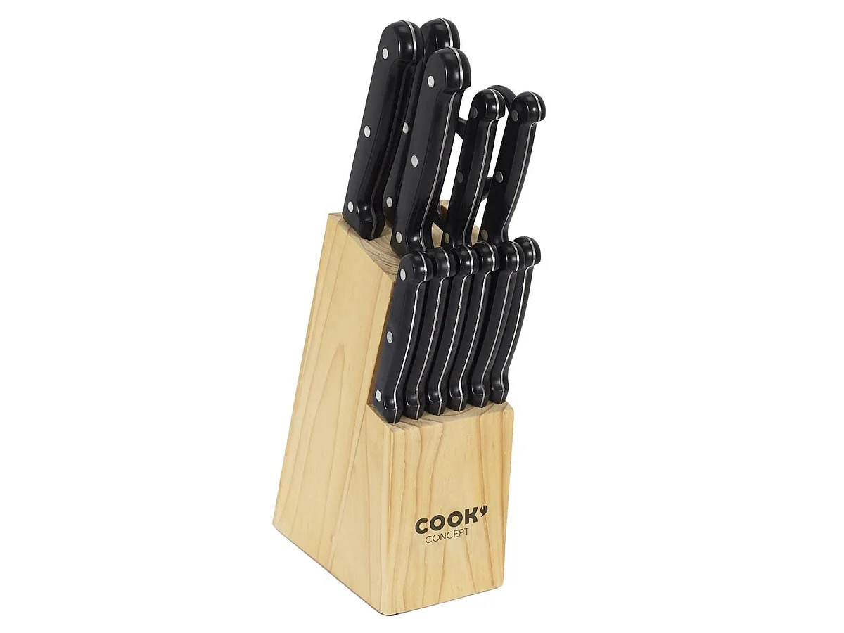 Bloc bois avec 11 couteaux et une paire de ciseaux