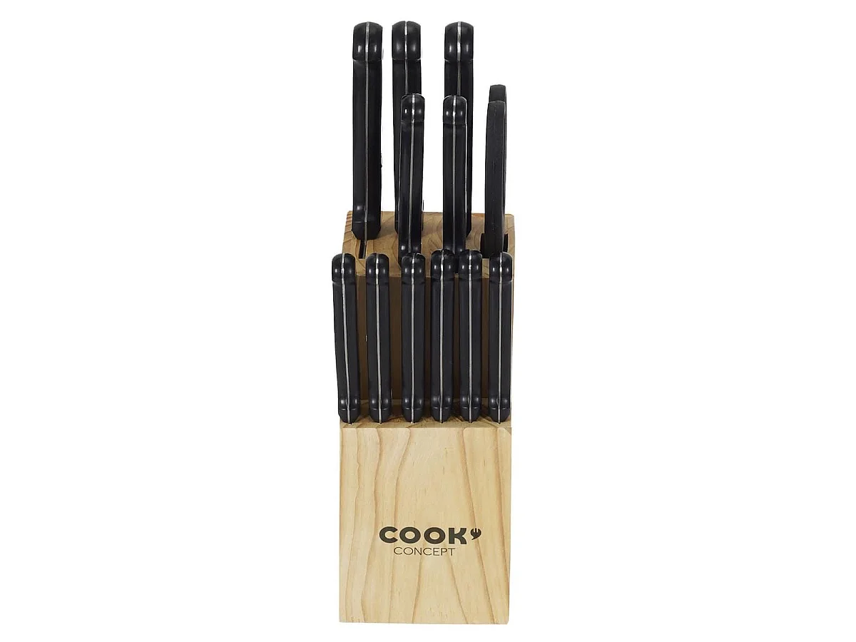 Bloc bois avec 11 couteaux et une paire de ciseaux