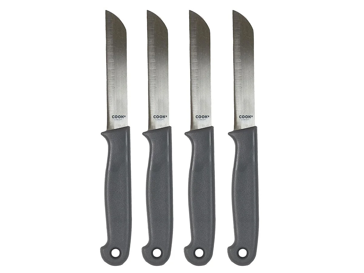 Lot de 4 couteaux découpe facile lame dentelée en acier inoxydable et manches noir