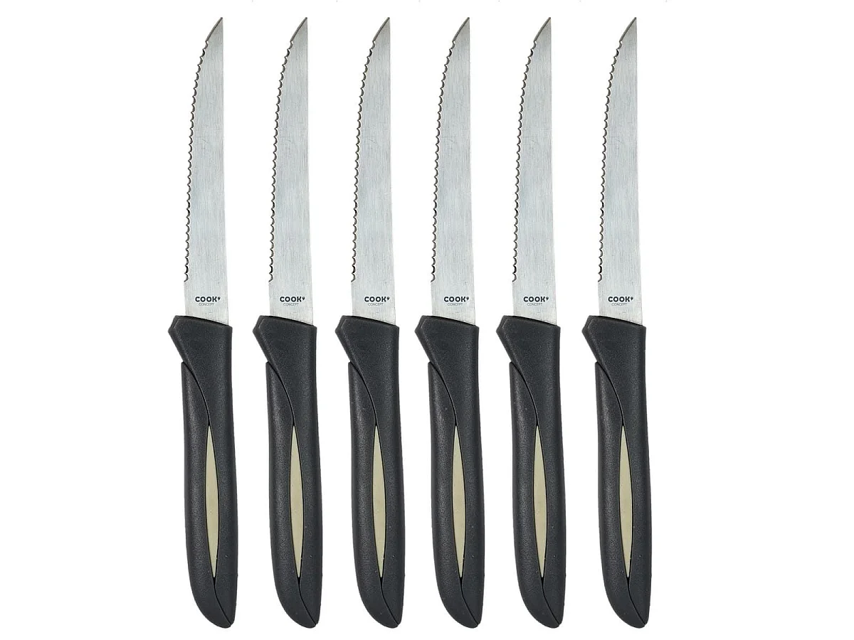 Ensemble de 6 couteaux à steak lames inox manches noir et beige