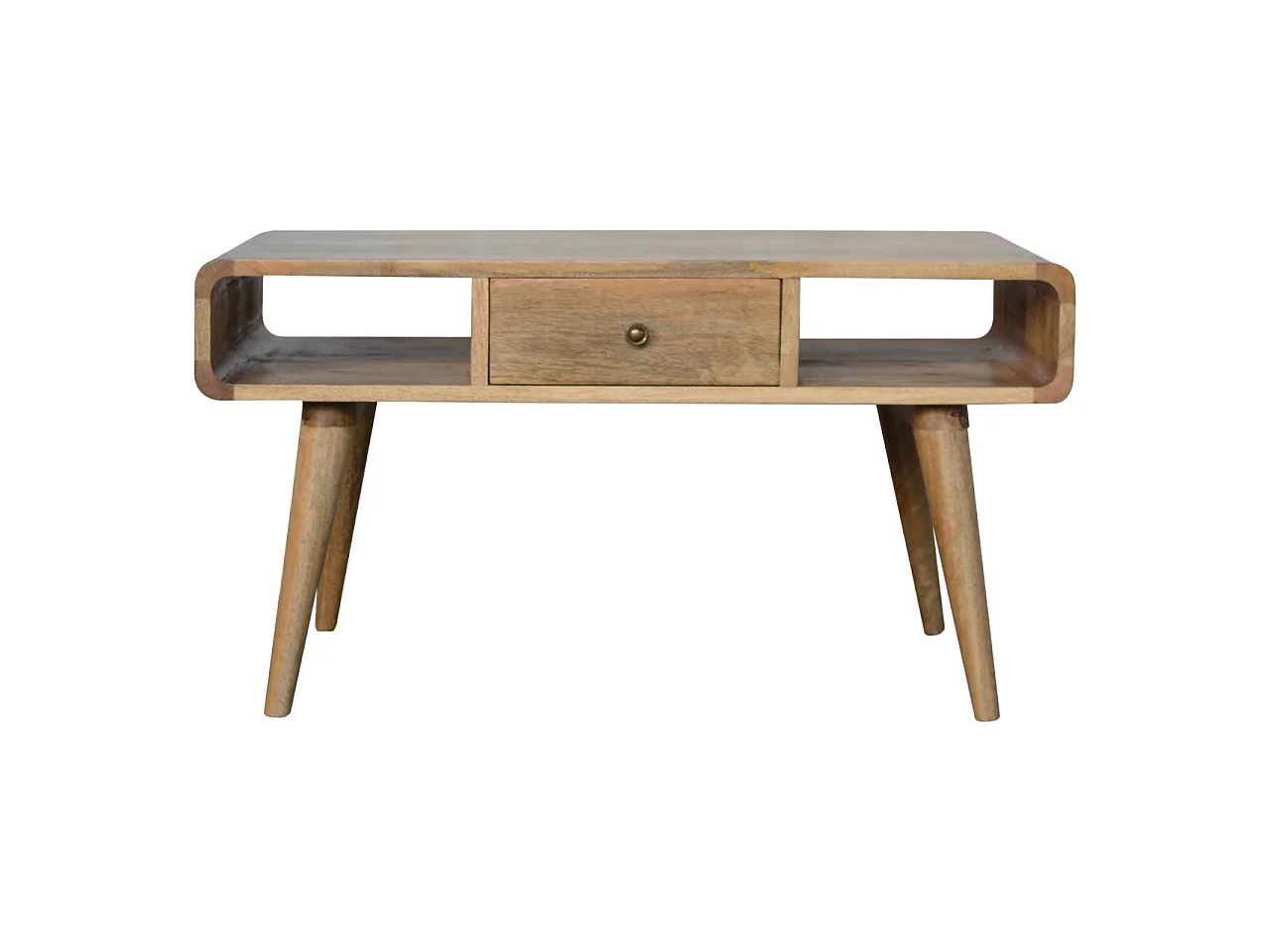 Artisan Furniture Solid Wood Curved Oak-ish Coffee Table, Beige, 2 Drawers
