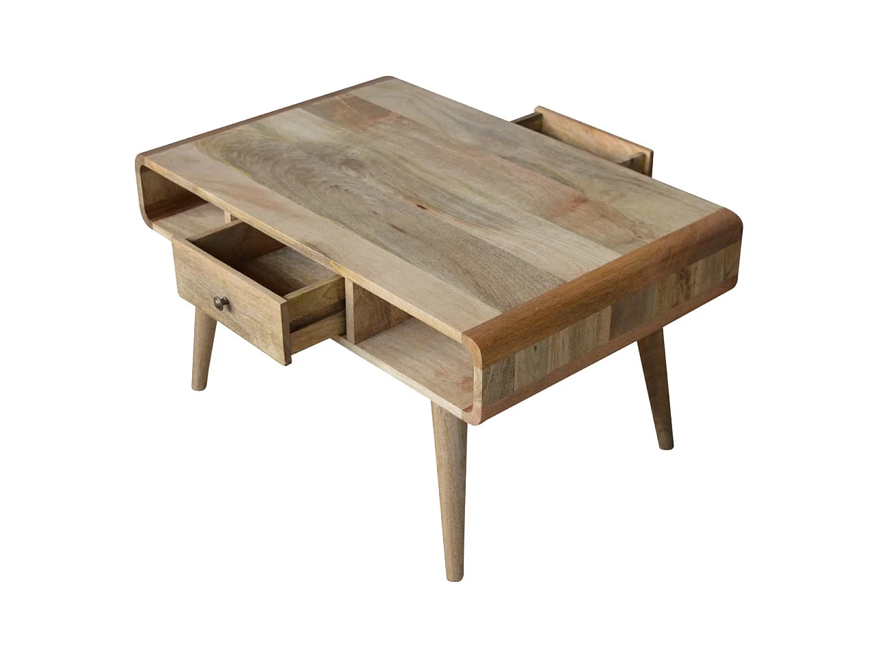 Artisan Furniture Solid Wood Curved Oak-ish Coffee Table, Beige, 2 Drawers