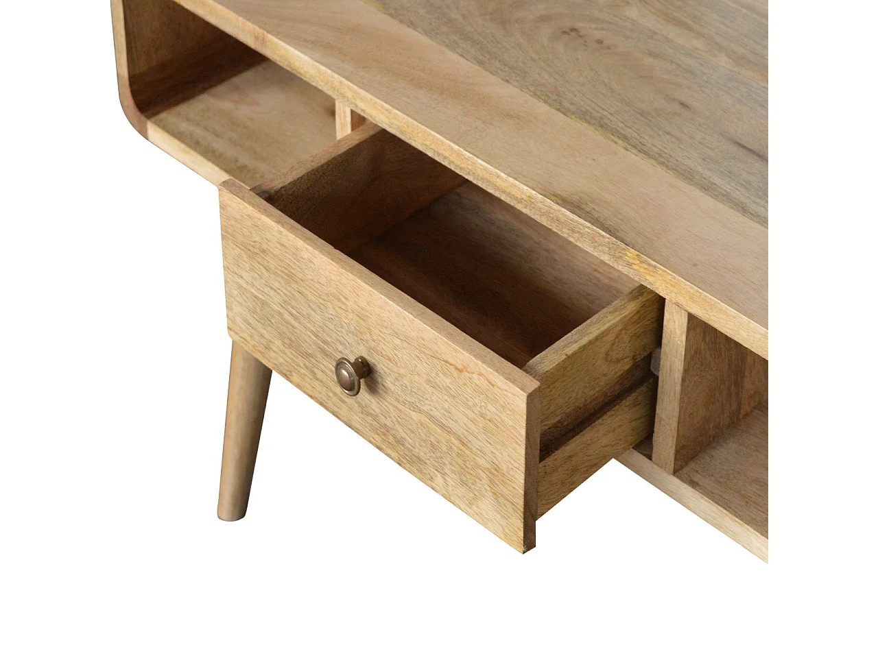 Artisan Furniture Solid Wood Curved Oak-ish Coffee Table, Beige, 2 Drawers