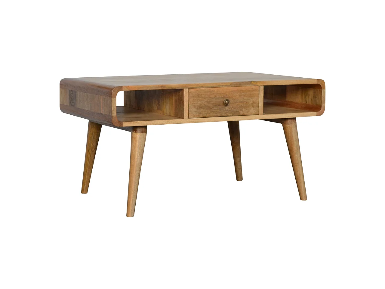 Artisan Furniture Solid Wood Curved Oak-ish Coffee Table, Beige, 2 Drawers