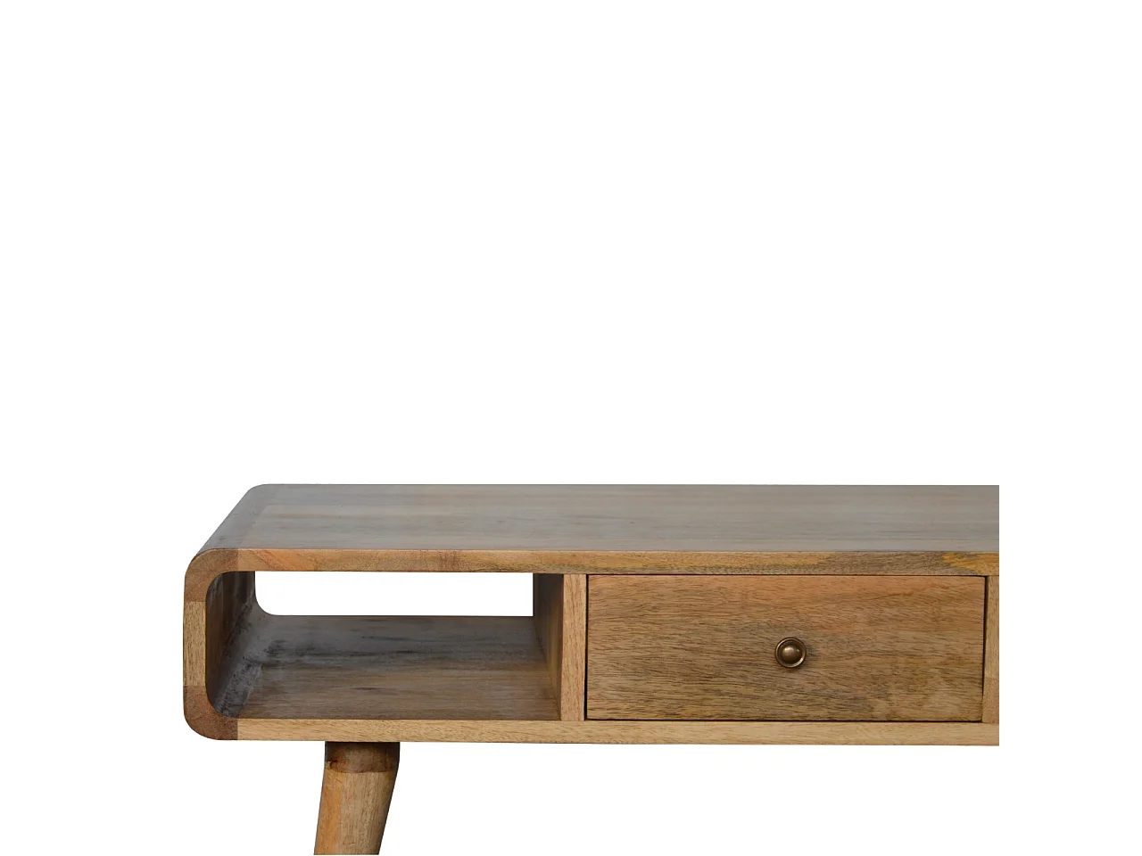 Artisan Furniture Solid Wood Curved Oak-ish Coffee Table, Beige, 2 Drawers